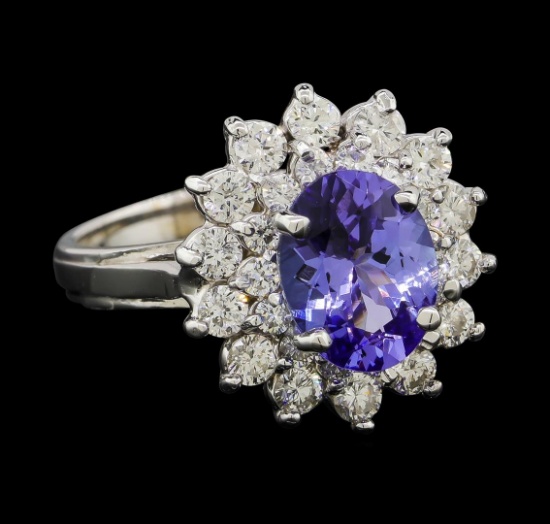 2.17 ctw Tanzanite and Diamond Ring - 14KT White Gold