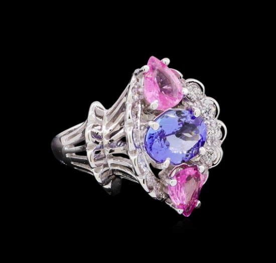 4.36 ctw Multi Gemstone and Diamond Ring - 14KT White Gold