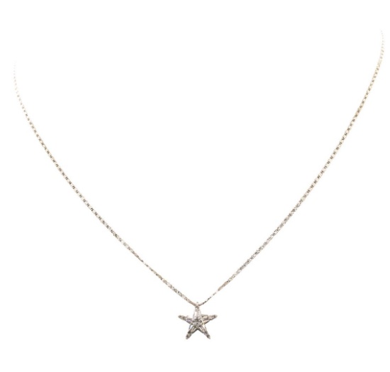 0.40 ctw Diamond Star Shaped Pendant with Chain - 14KT White Gold