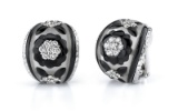 18k White Gold 1.14CTW Diamond and Onyx and Crystal Earrings, (SI1 /H-I)