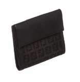Fendi Black Zucca Canvas Leather Trim Small Wallet