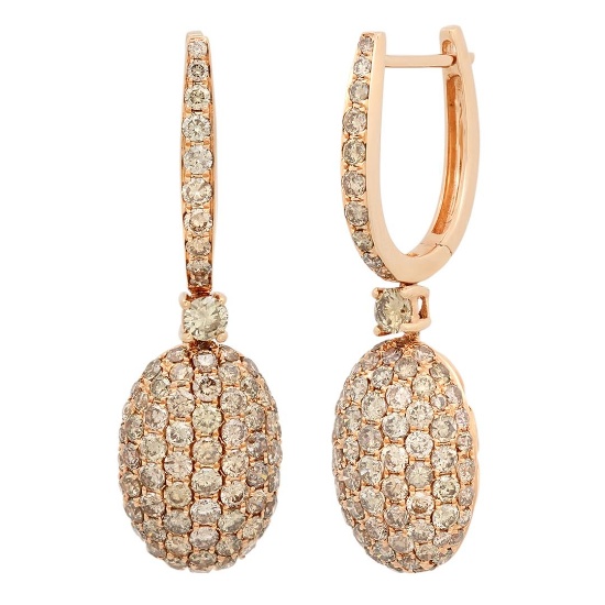 18k Rose Gold 3.76CTW Brown Diamonds Earrings, (SI2-SI3/Gold)