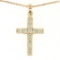 14k Rose Gold 0.75 ctw Round Brilliant Diamond Petite Cross Pendant w/ 16