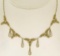 Art Deco 18k Yellow Gold Milgrain Filigree Link Seed Pearl Bead Collier Necklace