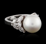 18KT White Gold Pearl and Diamond Ring