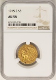 1915-S $5 Indian Head Half Eagle Gold Coin NGC AU58