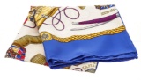 Hermes Gold Blue Multicolor Les Tambours Joachim Metz Silk Scarf 90