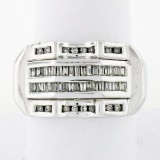 Large Mens 14K White Gold .90 ctw Round & Baguette Diamond  Channel Band Ring