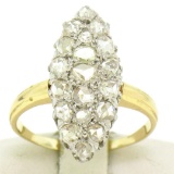 Platinum & 14k Yellow Gold Old Rose Cut Diamond Marquise Ring