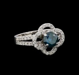 14KT White Gold 1.63 ctw Blue Diamond Ring