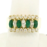 14k Yellow Gold 2.02 ctw Prong Marquise Emerald & Diamond Quality Pyramid Ring