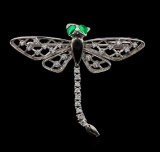 14KT White Gold 0.27 ctw Diamond, Onyx and Emerald Butterfly Pin