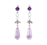 4.65 ctw Amethyst and White Sapphire Earrings - 10KT White Gold