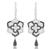 18k White Gold 1.35CTW Diamond and Black Diamonds Earrings, (VS2-SI1/G)