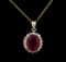 7.61 ctw Ruby and Diamond Pendant With Chain - 14KT Yellow Gold