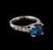 3.00 ctw Blue Topaz and Diamond Ring - 14KT White Gold
