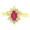 18k Yellow Gold 0.95 ctw Oval Ruby Solitaire & Round Brilliant Diamond Halo Ring