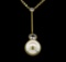 Round Crystal Bezel Pearl Necklace - Gold Plated