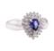 1.26 ctw Blue Sapphire and Diamond Cluster Ring - 14KT White Gold