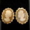 18k Yellow Gold Carved Shell Cameo Earrings w/ Etched & Textured Frames