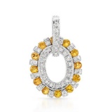 14k White Gold 2.32CTW Yellow Sapphire and Diamond Pendant, (SI2-SI3/Yellow/H-I)