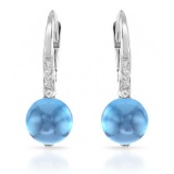 14k White Gold  3.98CTW Blue Topaz and Diamond Earrings