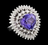 10.46 ctw Tanzanite and Diamond Ring - 14KT White Gold