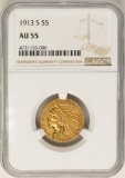 1913-S $5 Indian Head Half Eagle Gold Coin NGC AU55