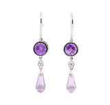 3.55 ctw Amethyst and White Sapphire Earrings - 10KT White Gold