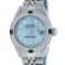 Rolex Ladies Stainless Steel Sky Blue Diamond & Emerald Datejust Wristwatch