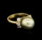 0.66 ctw Pearl and Diamond Ring - 14KT Yellow Gold