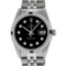 Rolex Mens Stainless Steel Black Diamond & Sapphire Datejust Wristwatch