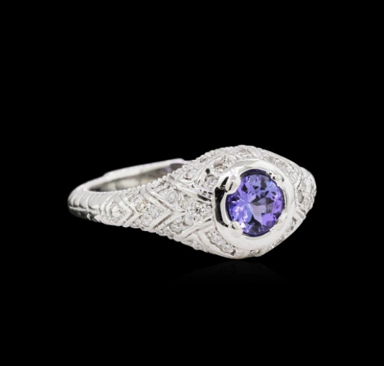 0.60 ctw Tanzanite and Diamond Ring - 14KT White Gold