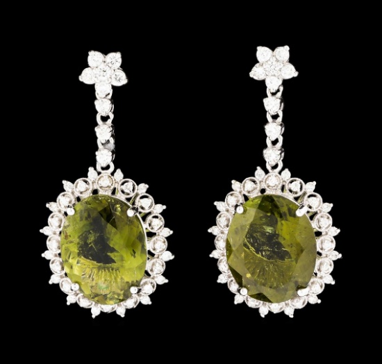 7.82 ctw Tourmaline and Diamond Earrings - 14KT White Gold