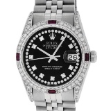 Rolex Mens Stainless Steel Diamond Lugs & Ruby Datejust Wristwatch
