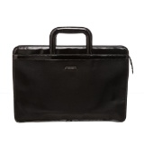 Gucci Black Nylon Patent Leather Trim Dual Handle Briefcase