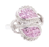 2.40 ctw Pink Sapphire And Diamond Ring - 18KT White Gold