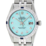 Rolex Mens Stainless Steel Blue Diamond & Sapphire 36MM Datejust Wristwatch