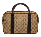 Gucci Brown Beige GG Canvas Leather Mini Suitcase Bag