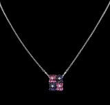 2.00 ctw Multi Color Sapphire and Diamond Necklace - 14KT White Gold