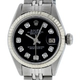 Rolex Ladies Stainless Steel Black Diamond 26MM Datejust Wristwatch