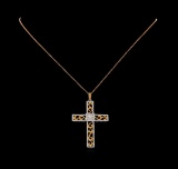 0.55 ctw Diamond Cross Pendant with Chain - 18KT Rose and White Gold