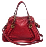 Chloe Red Grained Leather Paraty Small Satchel Handbag