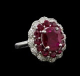 GIA Cert 4.54 ctw Ruby and Diamond Ring - 14KT White Gold