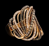 0.84 ctw White and Brown Diamond Ring - 14KT Rose Gold