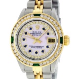 Rolex Ladies 2 Tone 14K MOP Sapphire & Diamond Datejust Wristwatch