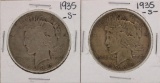Lot of (2) 1935-S $1 Peace Silver Dollar Coins