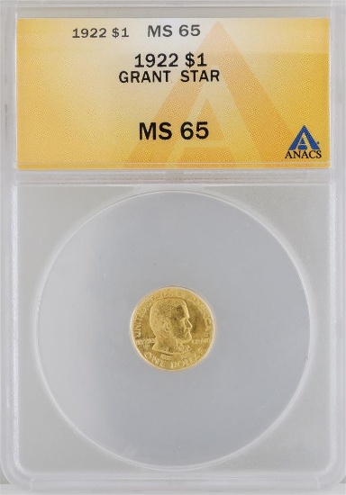 1922 $1 Grant/Star Gold Coin ANACS MS65