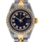 Rolex Ladies 2 Tone Quickset 18K Blue String Diamond Datejust Wristwatch