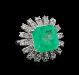 GIA Cert 9.65 ctw Emerald and Diamond Ring - 14KT White Gold